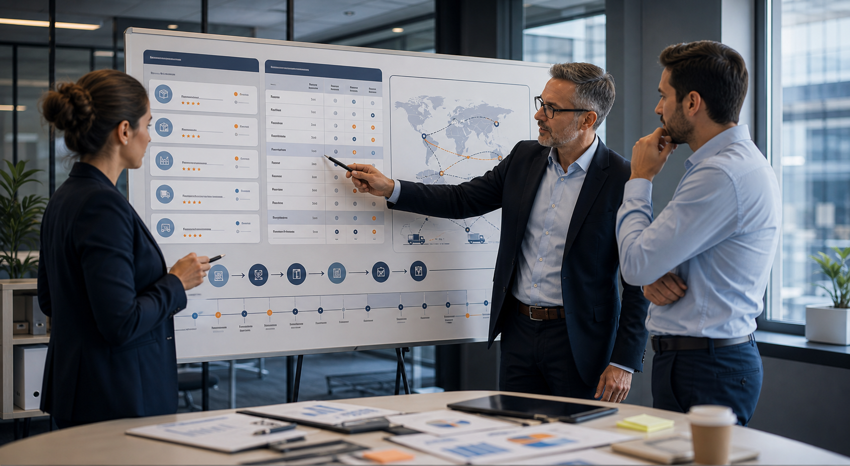 Procurement consultants mapping supplier and logistics process