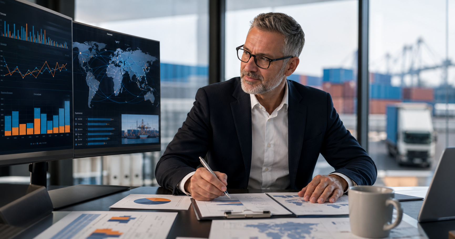 Supply chain consultant reviewing procurement performance